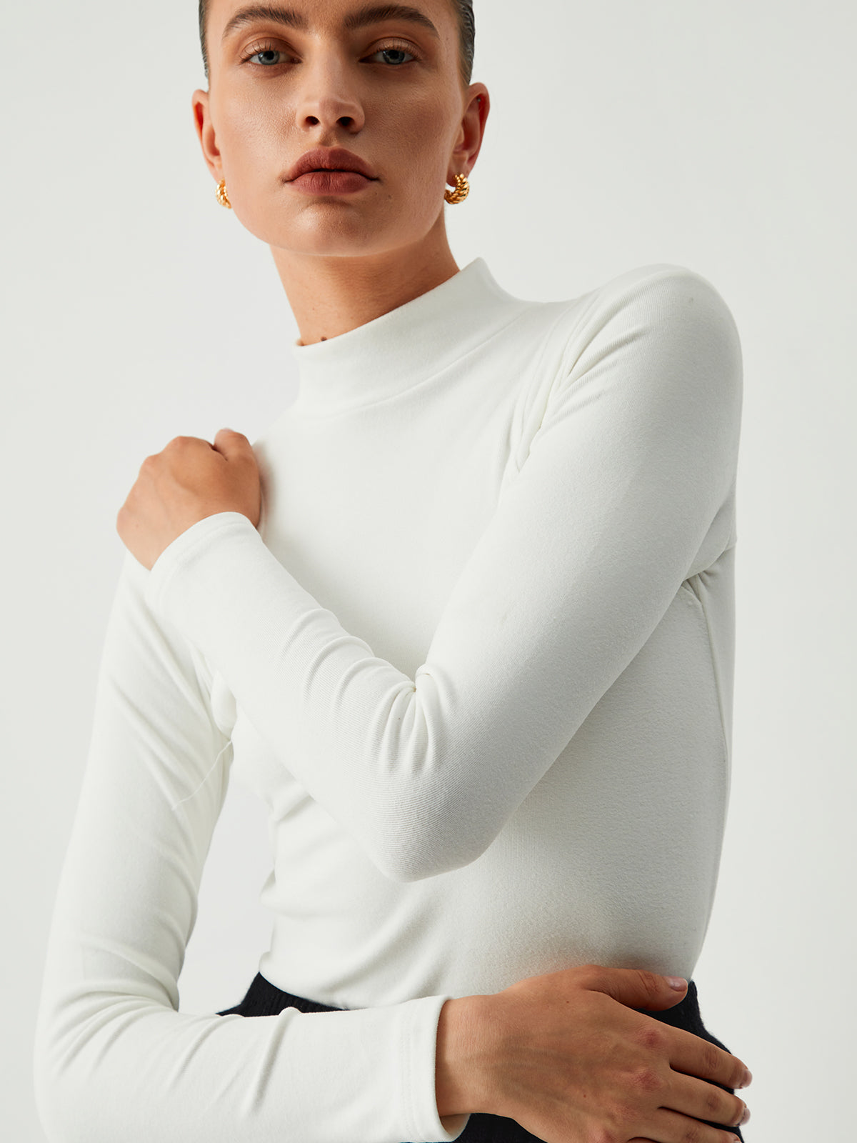 Solid Mock Neck Trendy Long Sleeve Top