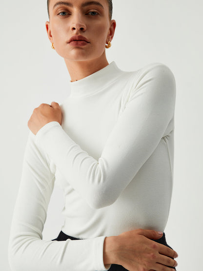 Solid Mock Neck Trendy Long Sleeve Top