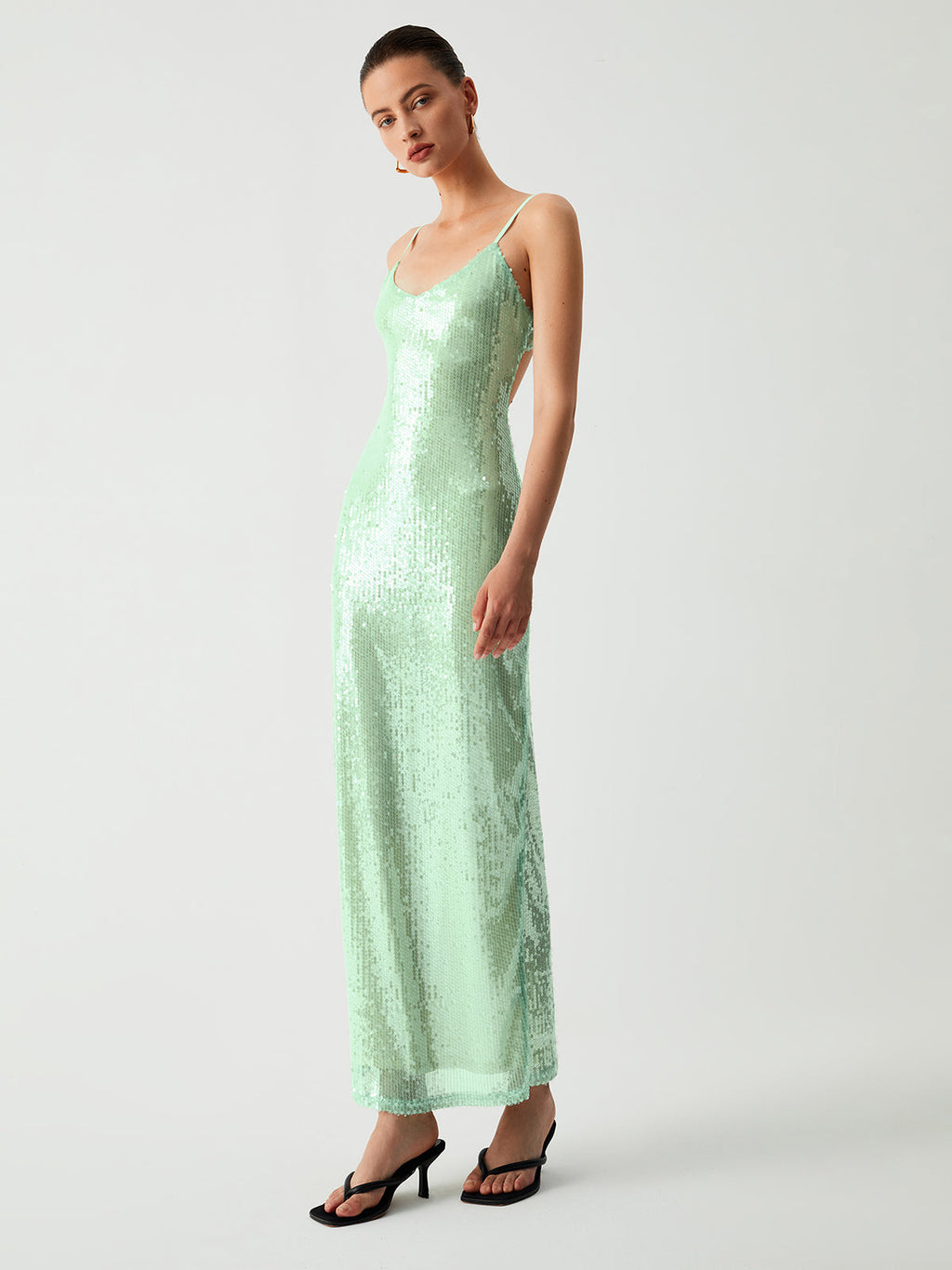 Triggered Sequin Open Trendy Back Long Dress Dresses