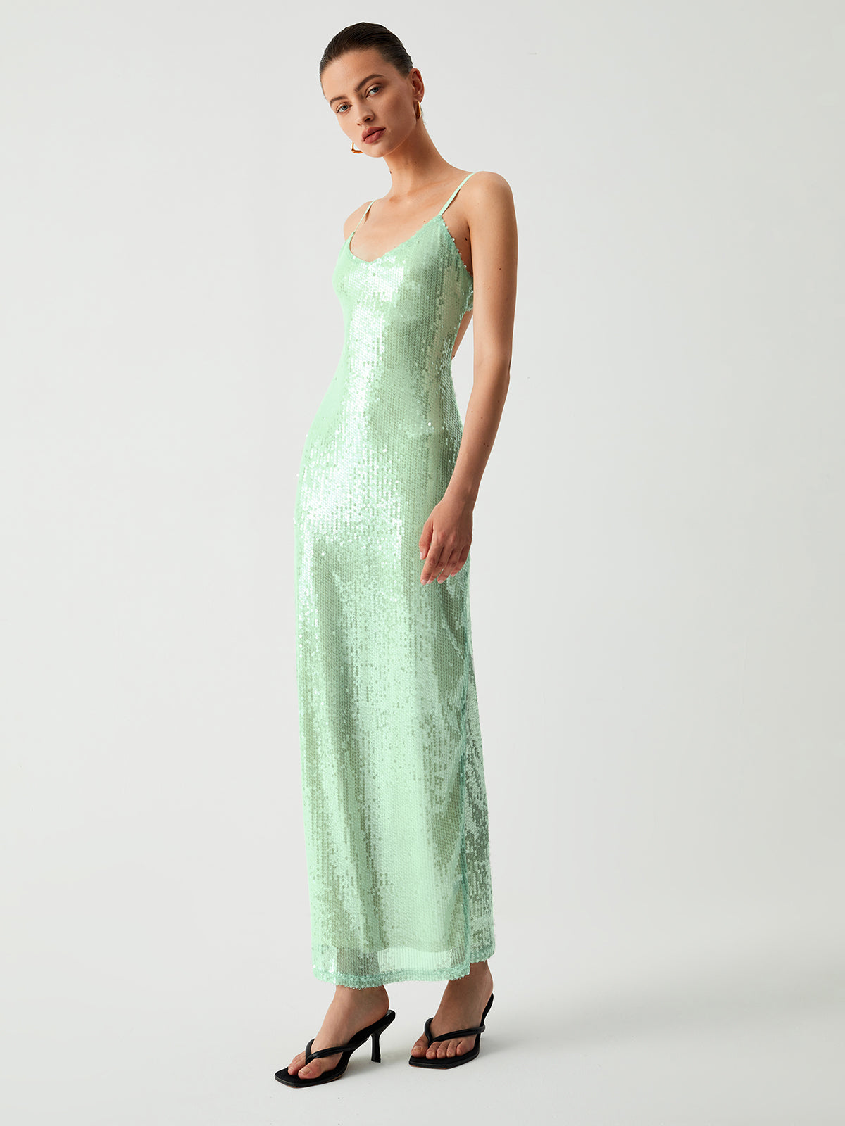 Triggered Sequin Open Trendy Back Long Dress Dresses