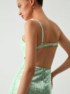 Triggered Sequin Open Trendy Back Long Dress Dresses