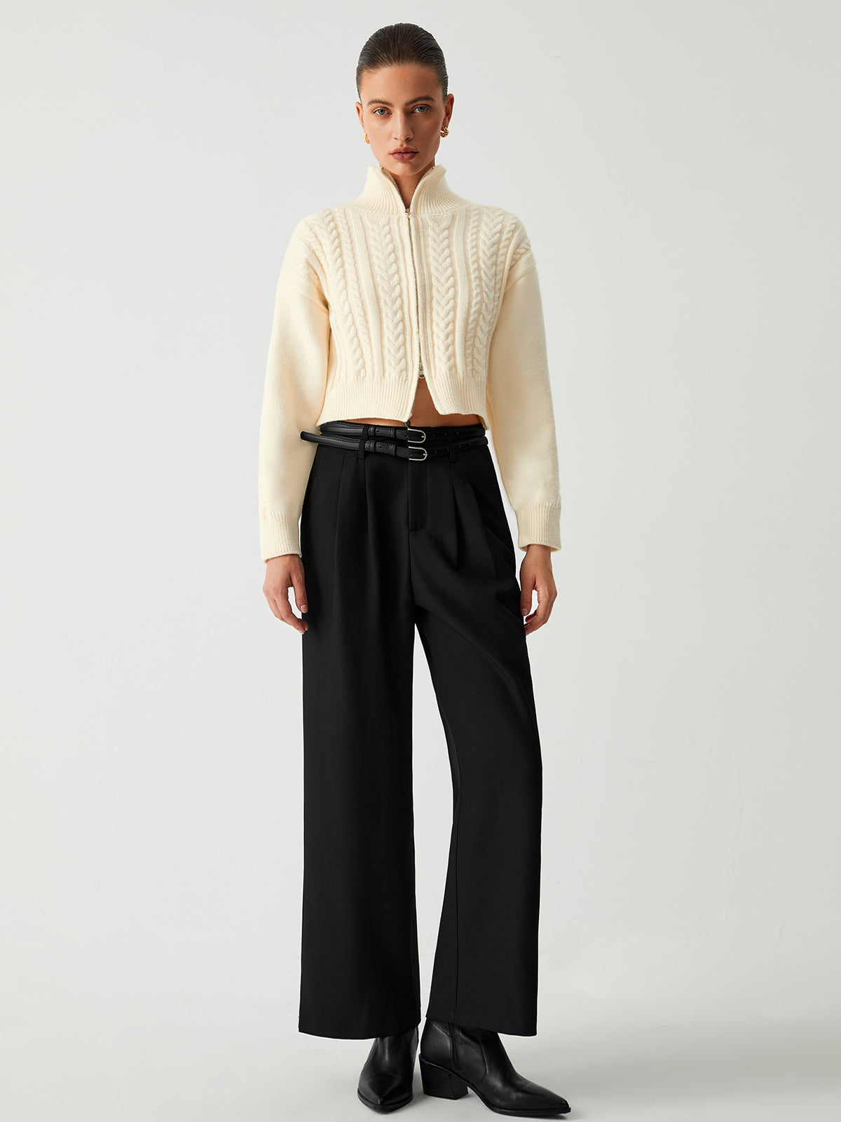 Cable Knit Two Trendy Way Zip Crop Cardigan Sweaters L
