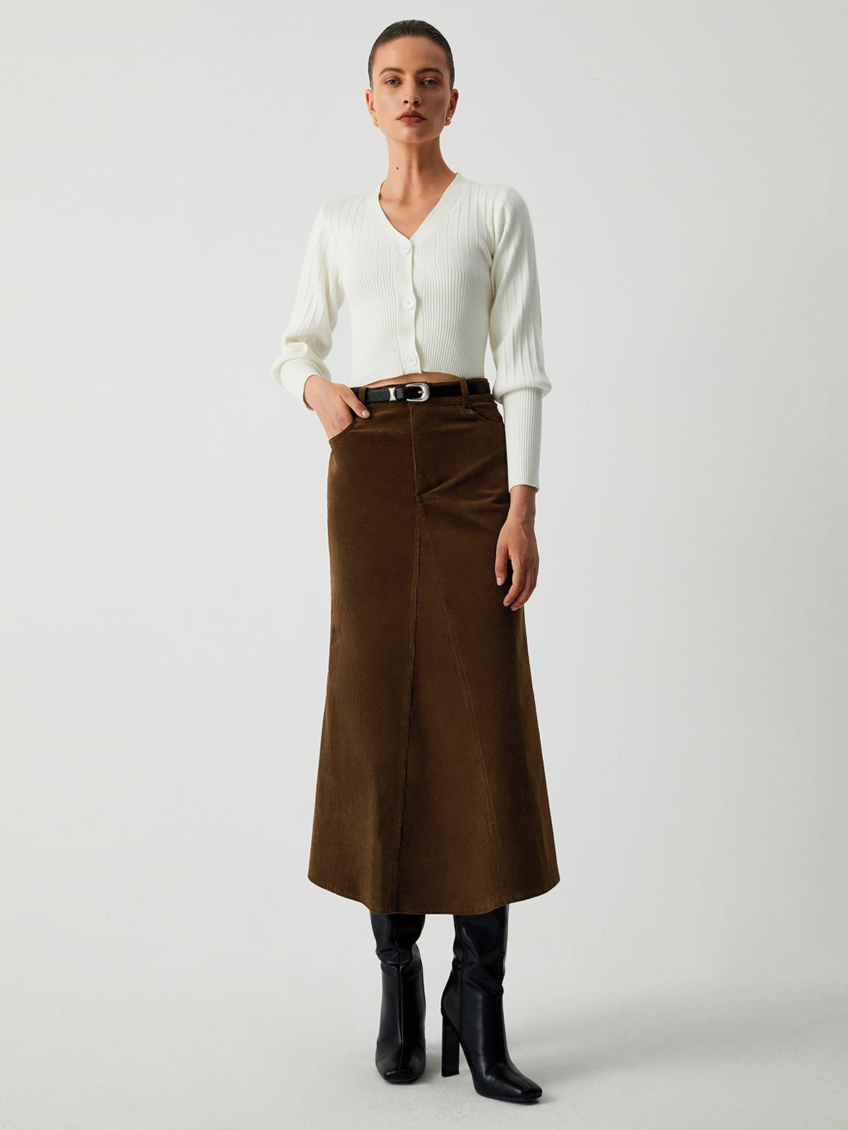 Maple Corduroy Graceful Midi Skirt