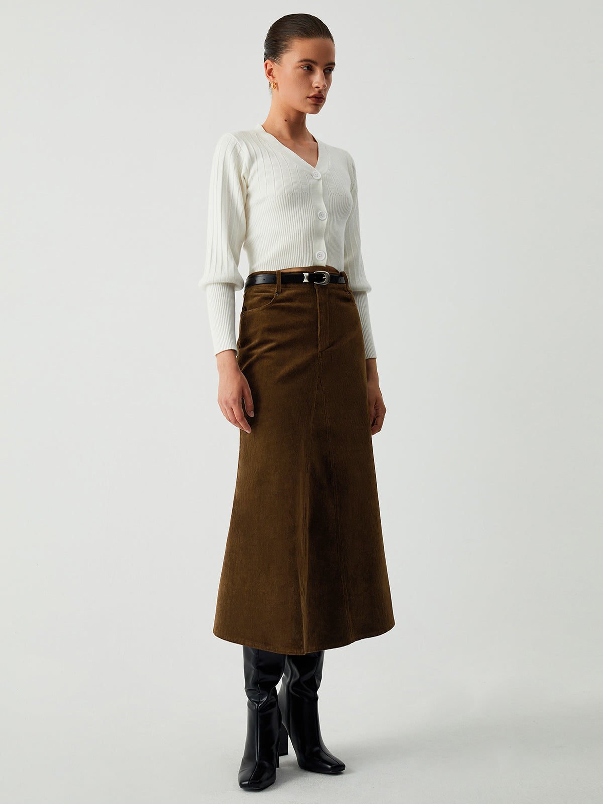 Maple Corduroy Graceful Midi Skirt