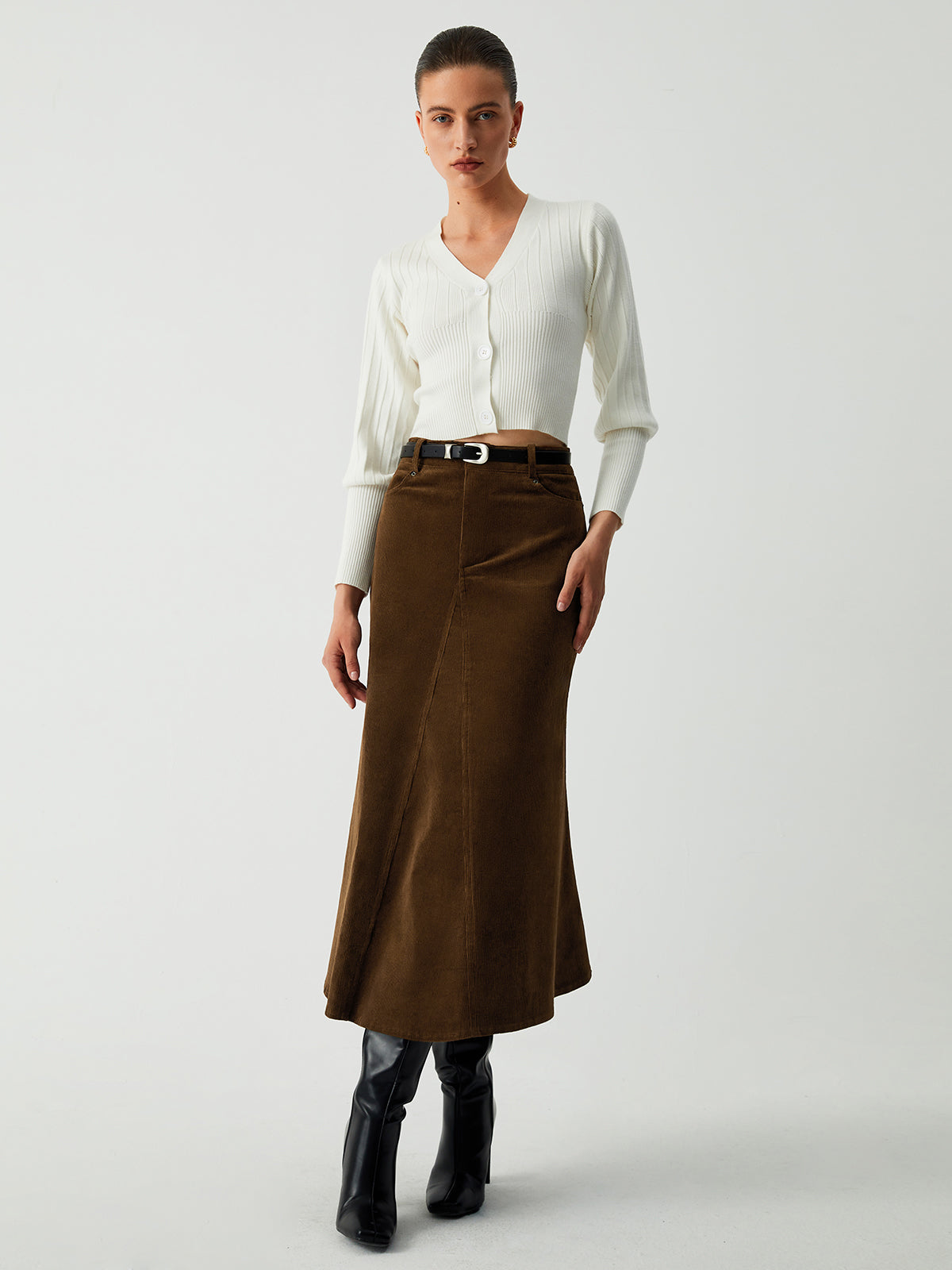 Maple Corduroy Graceful Midi Skirt