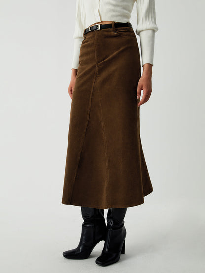 Maple Corduroy Graceful Midi Skirt