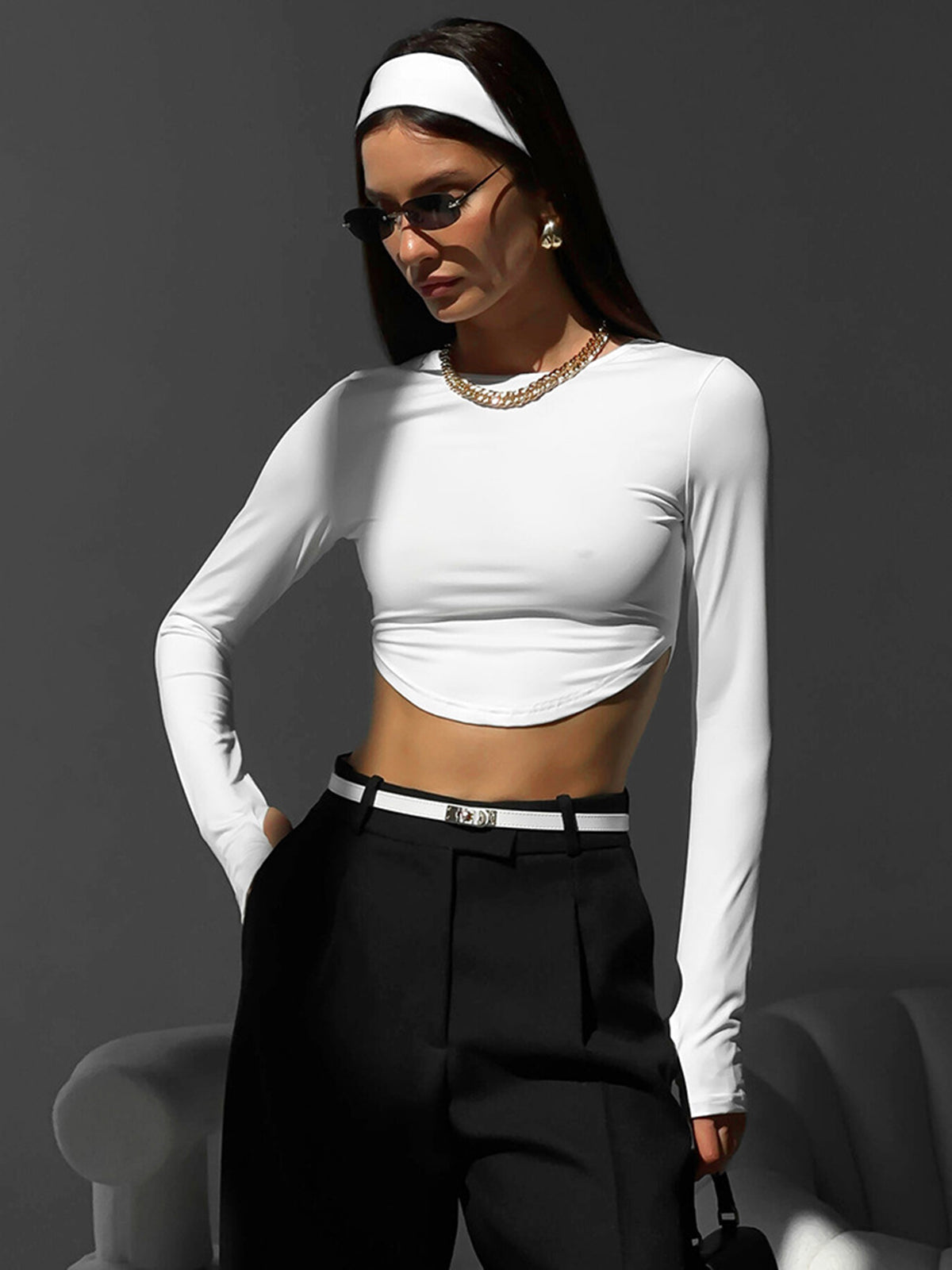 Minimalism Long Graceful Sleeve Crop Shirt