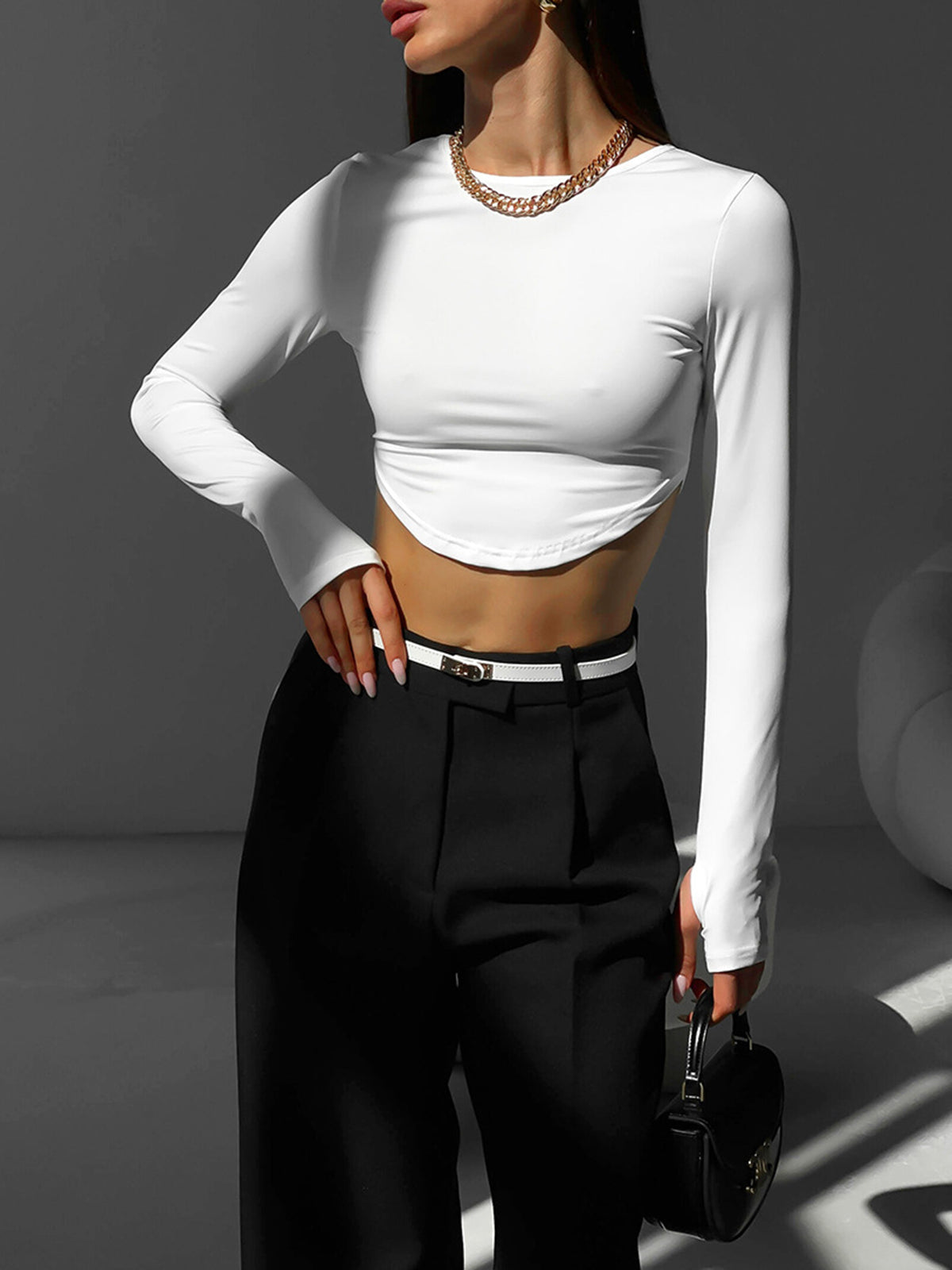 Minimalism Long Graceful Sleeve Crop Shirt