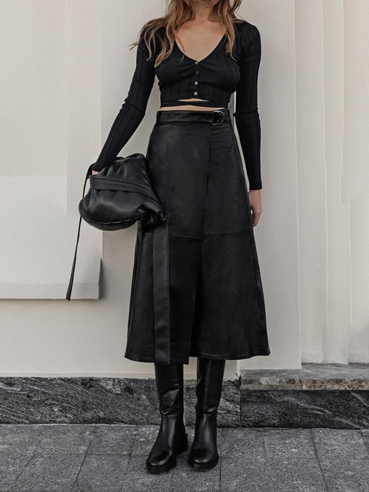 Eyes On Me Trendy Belted Leather Skirt Black / XS Skirts Main image