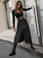 Eyes On Me Trendy Belted Leather Skirt Skirts