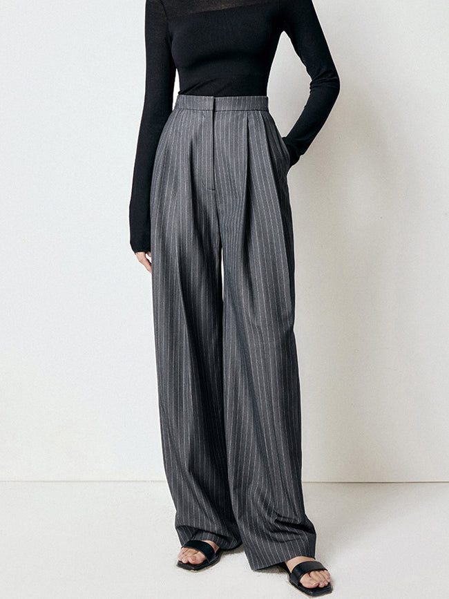 First Choice Pinstripe Trendy Wide Leg Dress Pants Grey / XS Pants Main image