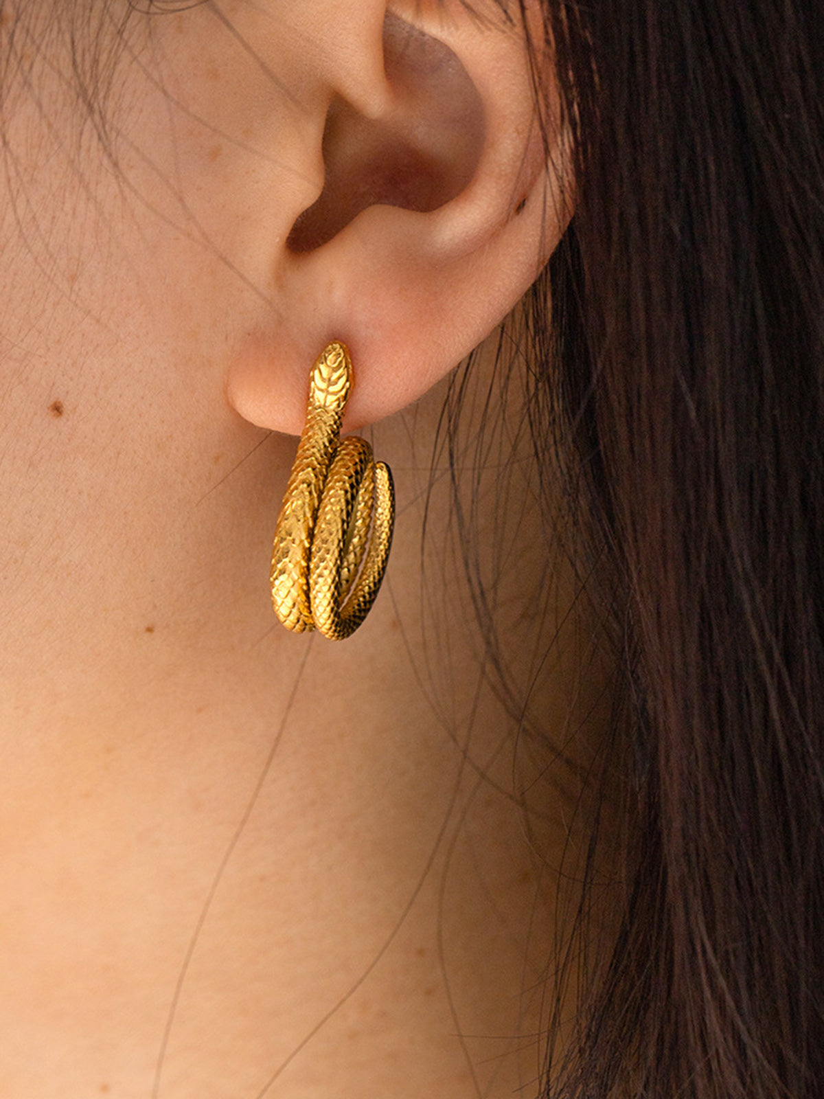 Snake Charming Shape Earrings Gold / One Size Earrings