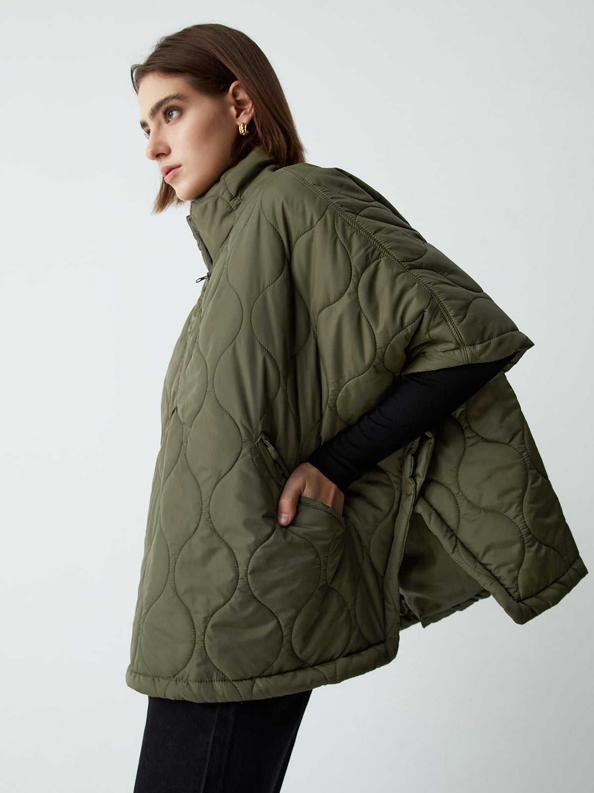 Stand Collar Quilted Trendy Puffer Cape Coat Secondary image