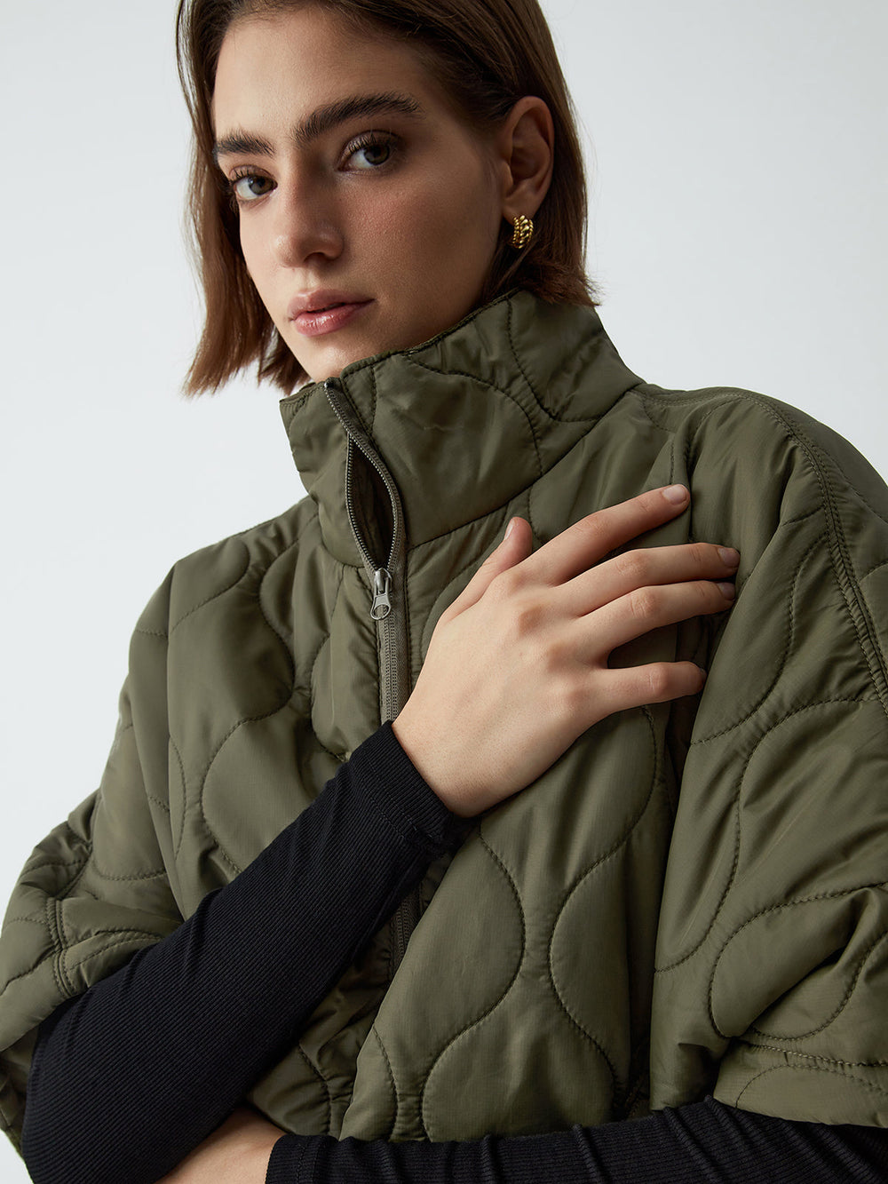 Stand Collar Quilted Trendy Puffer Cape Coat Winter Coats