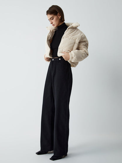 Corduroy Open Graceful Collar Puffer Coat