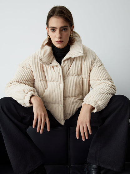 Corduroy Open Graceful Collar Puffer Coat