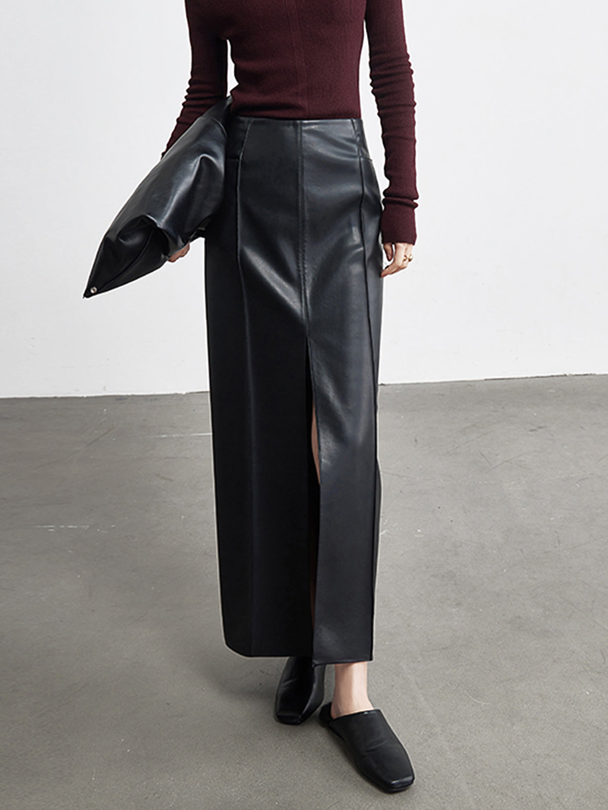 Leather Slit Graceful Maxi Skirt