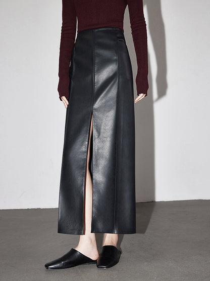 Leather Slit Graceful Maxi Skirt