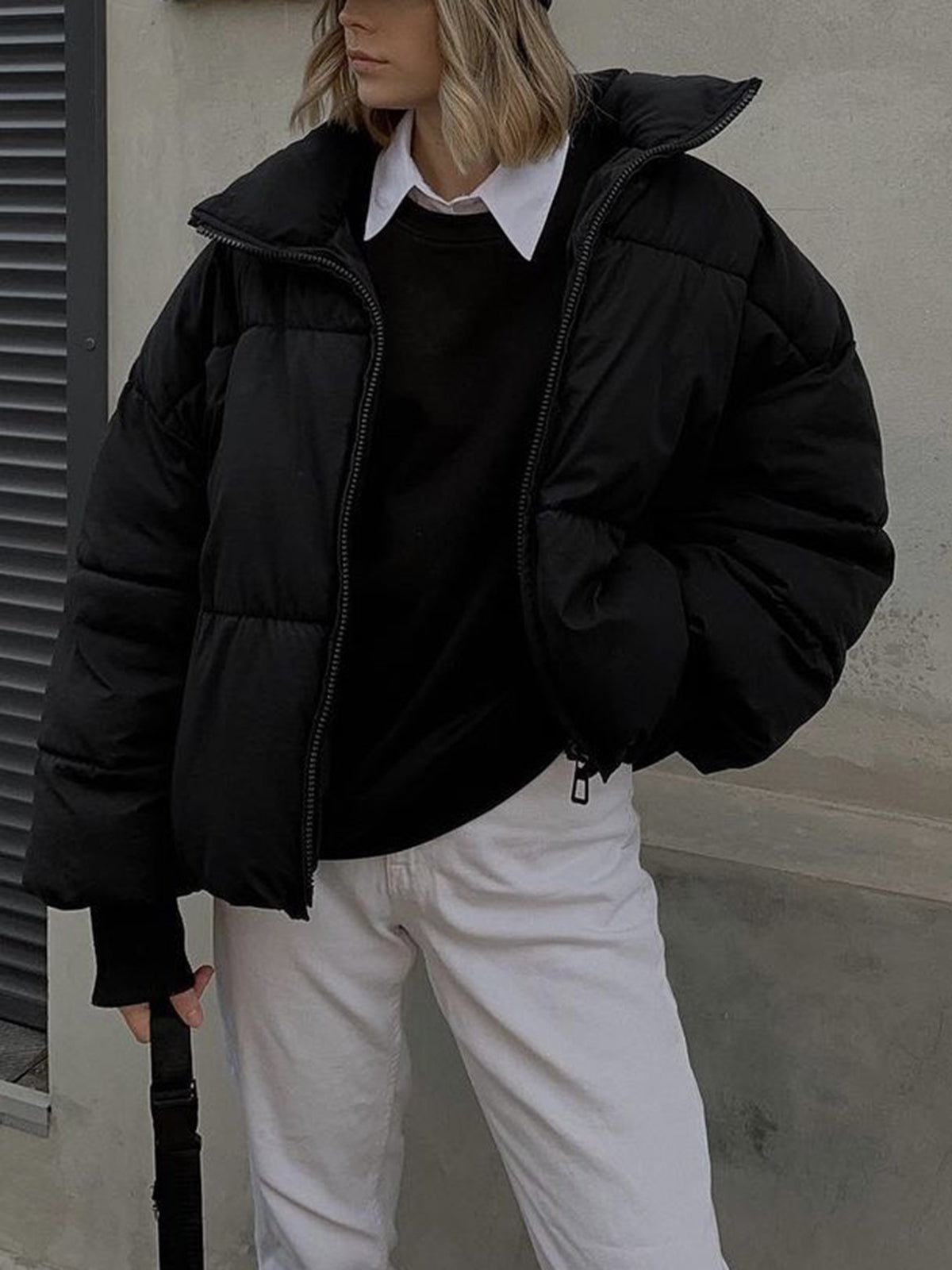 Stand Collar Zip Trendy Up Puffer Coat Black / XS Winter Coats Main image