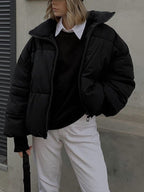 Stand Collar Zip Trendy Up Puffer Coat Black / XS Winter Coats