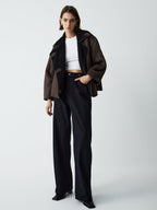 Fleece Lined Shearling Trendy Leather Flight Jacket Fleece Jackets