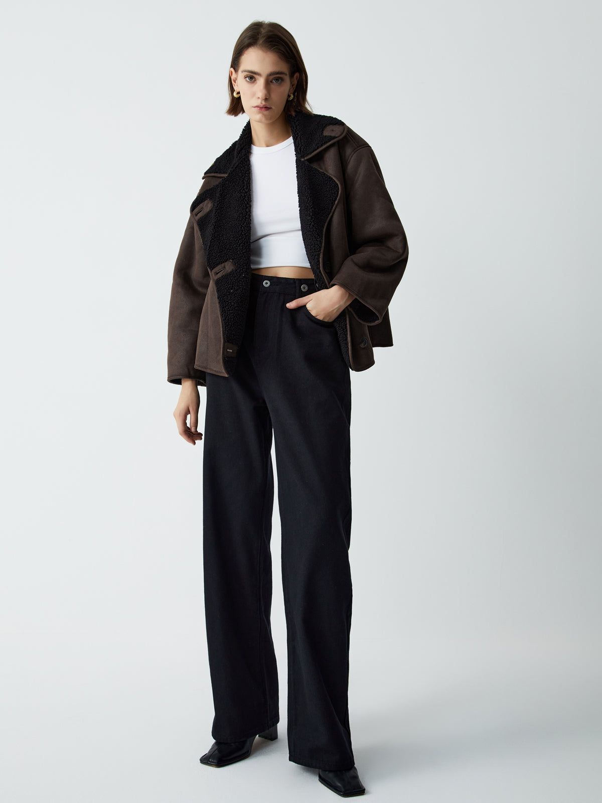 Fleece Lined Shearling Trendy Leather Flight Jacket Fleece Jackets