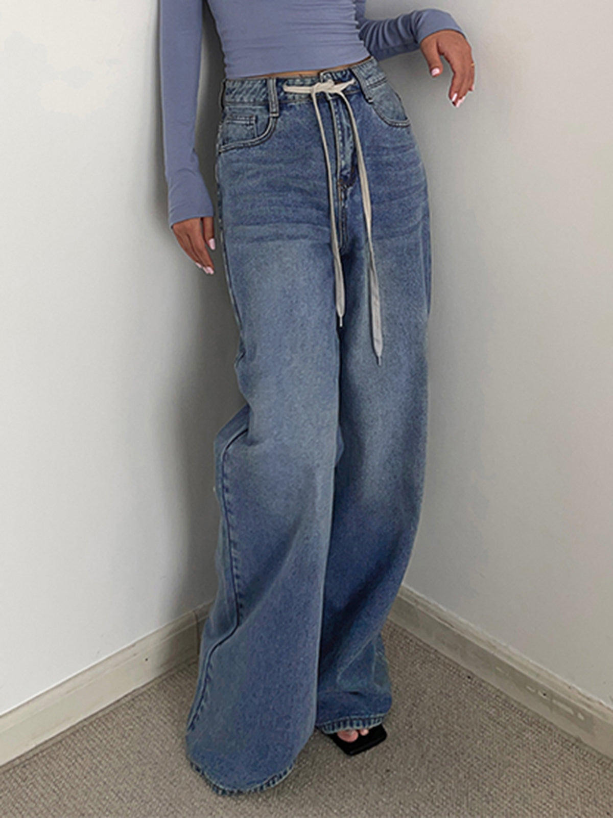 Buttoned Tied Graceful Denim Boyfriend Jeans