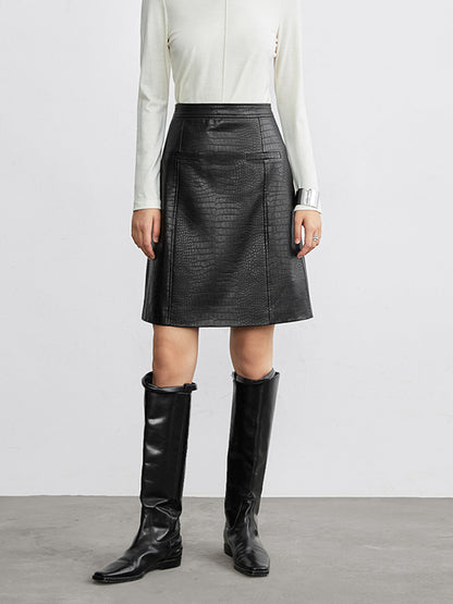 Textured Leather Graceful Mini Skirt