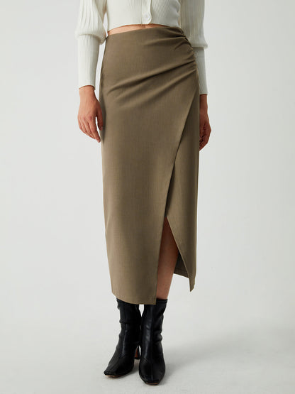 Maple Wrap Graceful Slit Midi Skirt