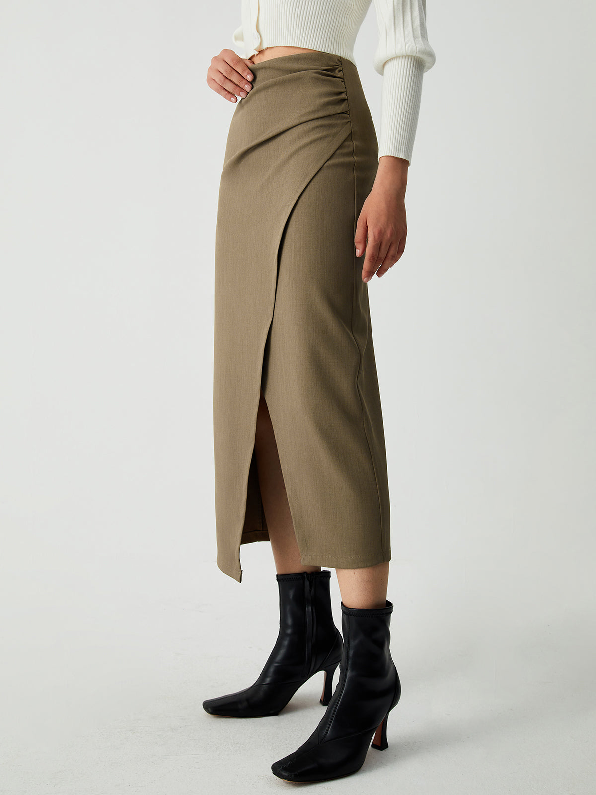 Maple Wrap Graceful Slit Midi Skirt