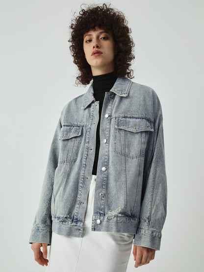 Distressed Detail Graceful Denim Jacket