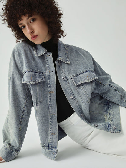 Distressed Detail Graceful Denim Jacket