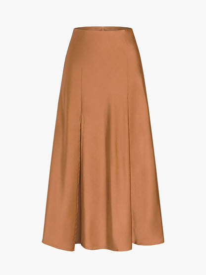 Terracotta Flowy Graceful Slit Midi Skirt