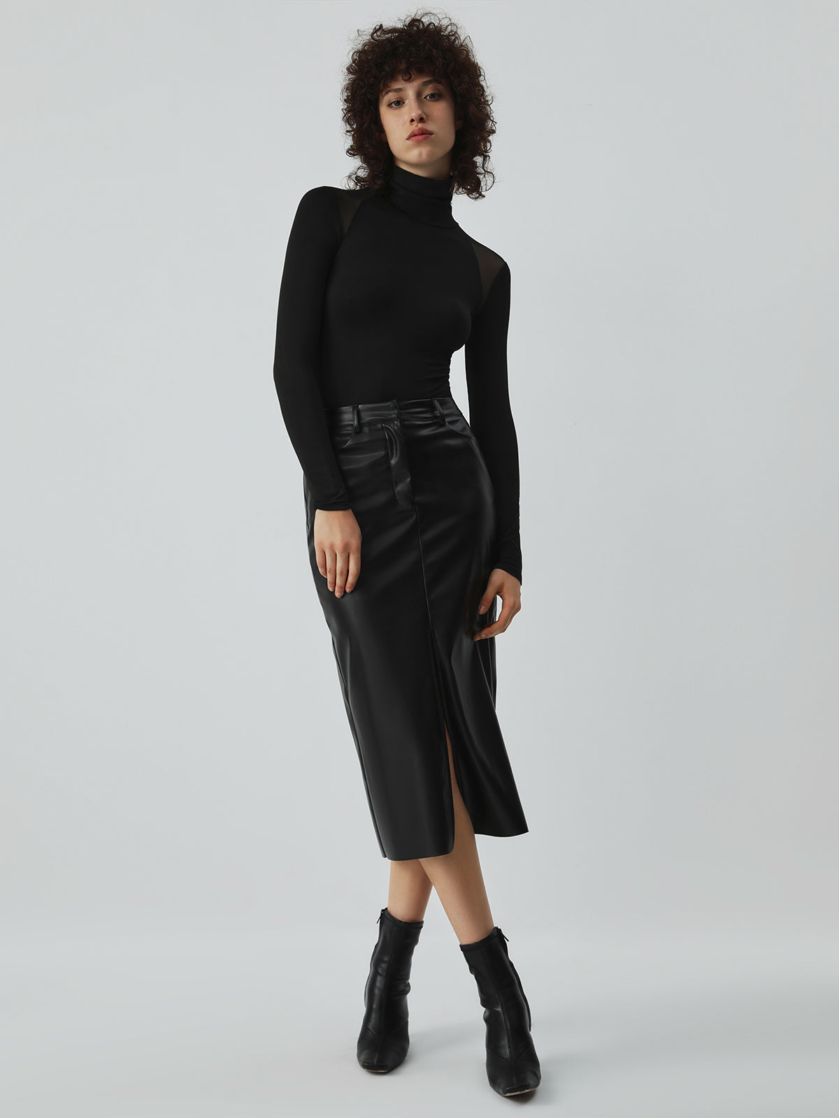 Faux Leather Graceful Pockets Midi Skirt Secondary image