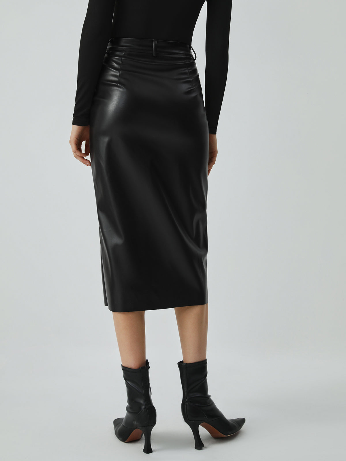 Faux Leather Graceful Pockets Midi Skirt Skirts
