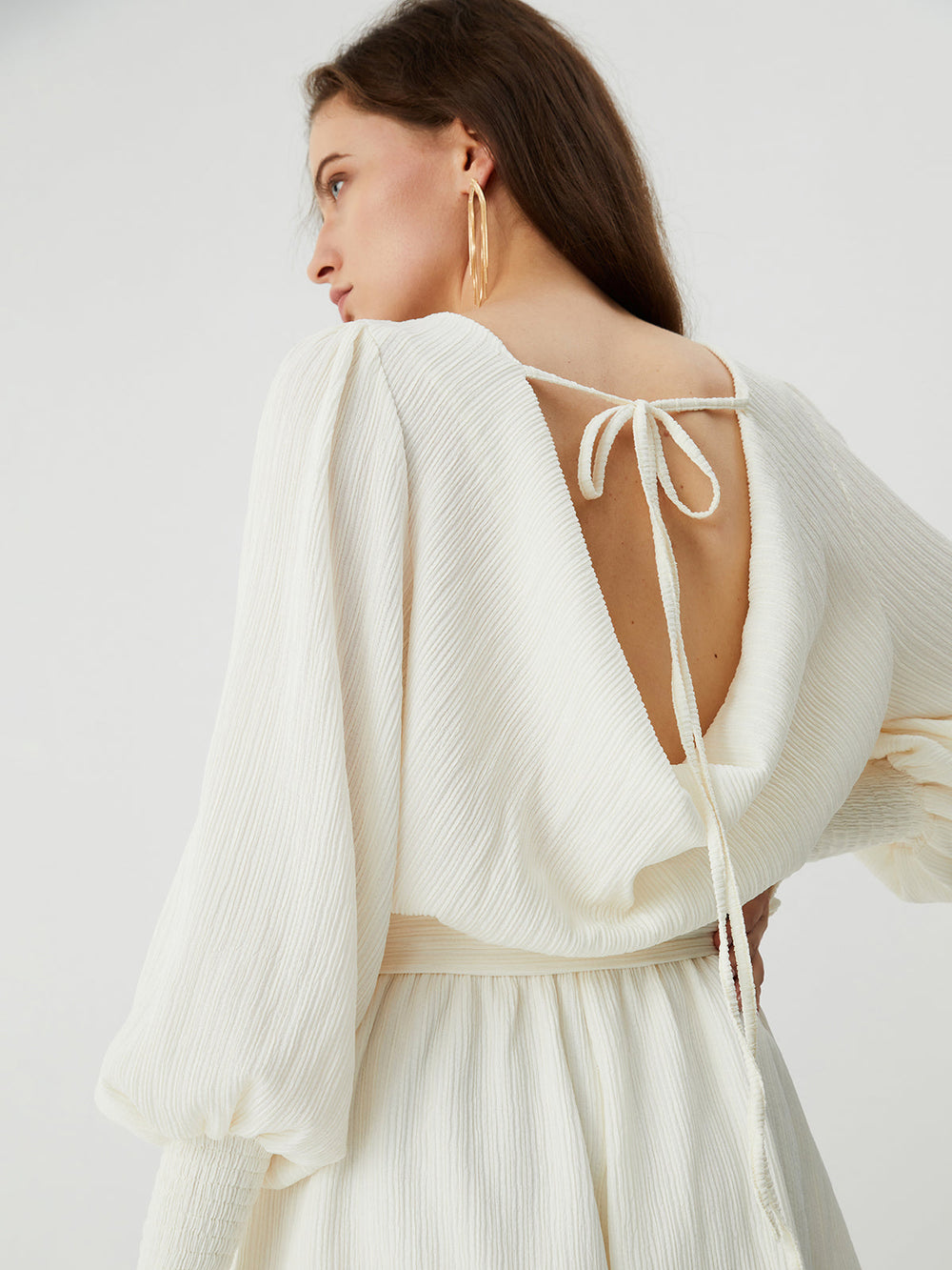 Tie Front Cowl Back Modern Long Sleeve Short Dress Jumpsuits
