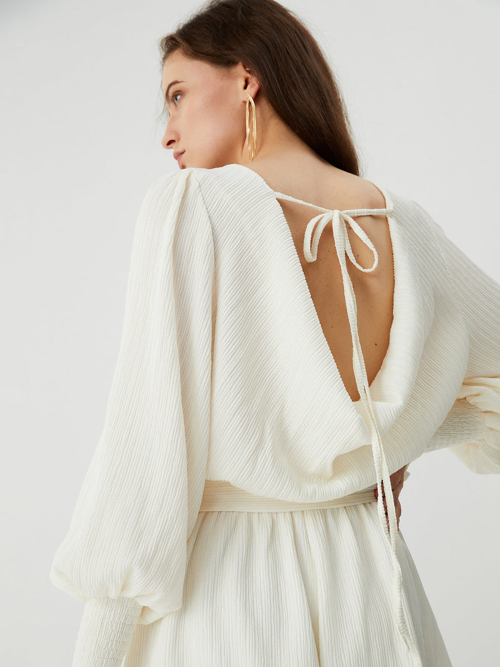 Tie Front Cowl Back Modern Long Sleeve Short Dress Jumpsuits