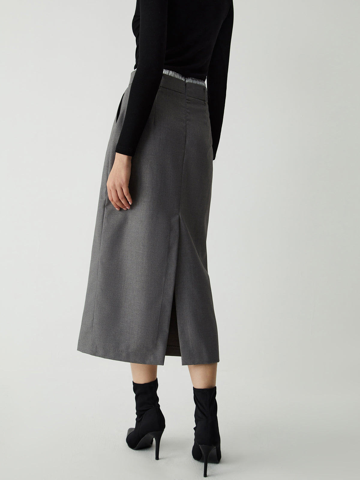 Patchwork Waistband Double Trendy Pockets Midi Skirt