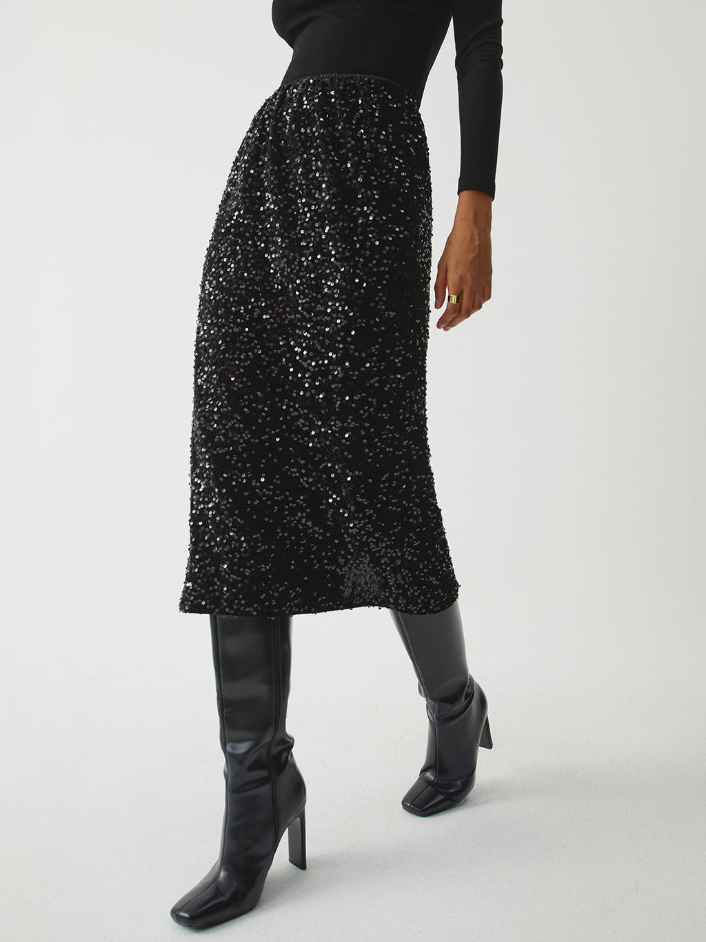 Sequined Charming Midi Skirt Black / S Skirts