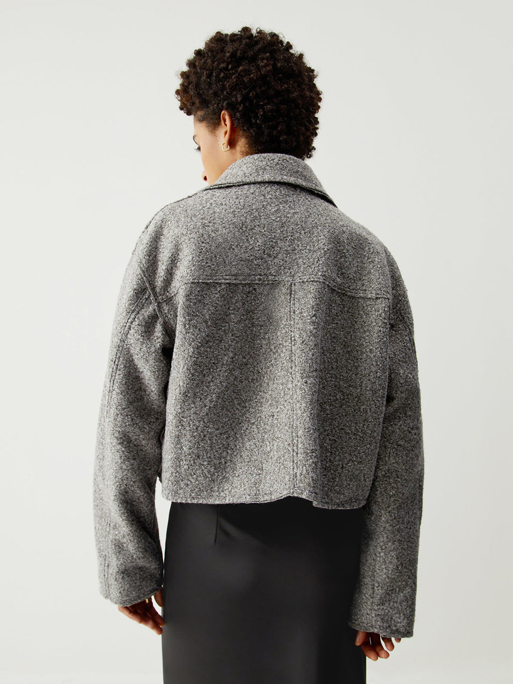Tweed Open Collar Trendy Zip Up Crop Jacket Jackets