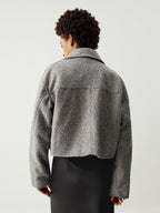 Tweed Open Collar Trendy Zip Up Crop Jacket Jackets