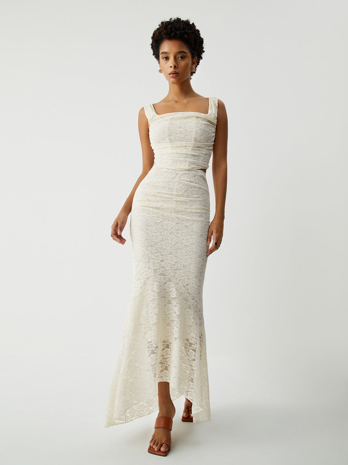 Cream Floral Lace Tie Modern Back Crop Corset Top Tank Tops & Camis