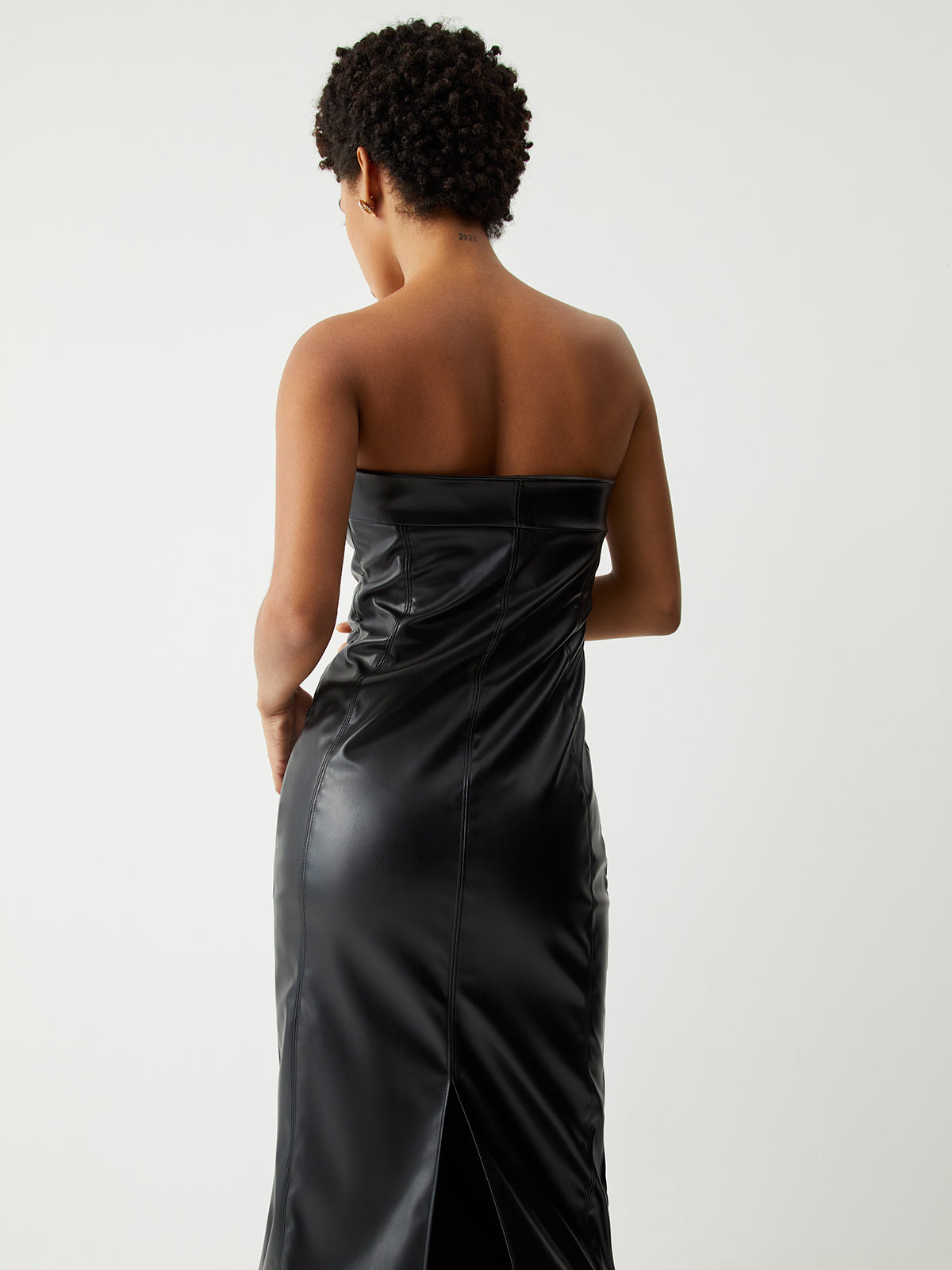 Ruched Faux Leather Trendy Tube Midi Dress Dresses
