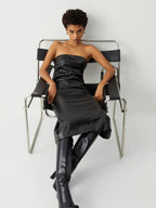 Ruched Faux Leather Trendy Tube Midi Dress Dresses