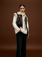 Sherpa Lined Shearling Trendy Leather Biker Crop Vest Vests