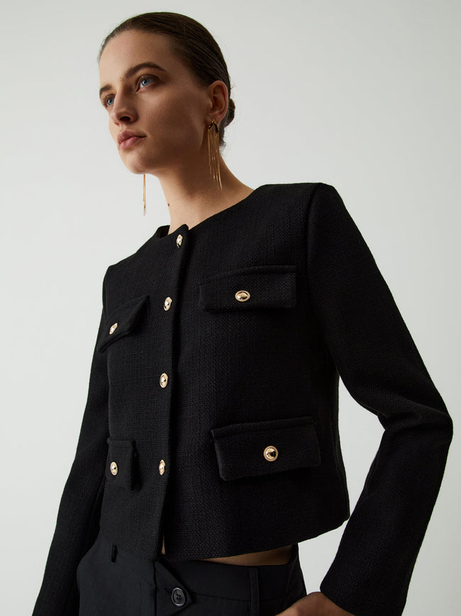 Vintage Button Graceful Tweed Blazer Black / XS Blazers Main image
