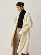 Chunky Knit Tassel Trendy Hem Poncho Cardigan Sweaters L