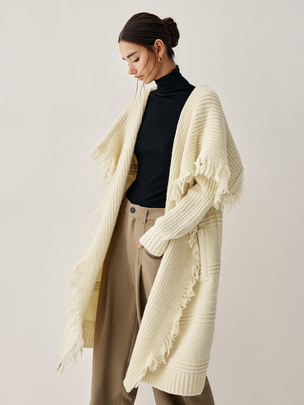 Chunky Knit Tassel Trendy Hem Poncho Cardigan Sweaters L