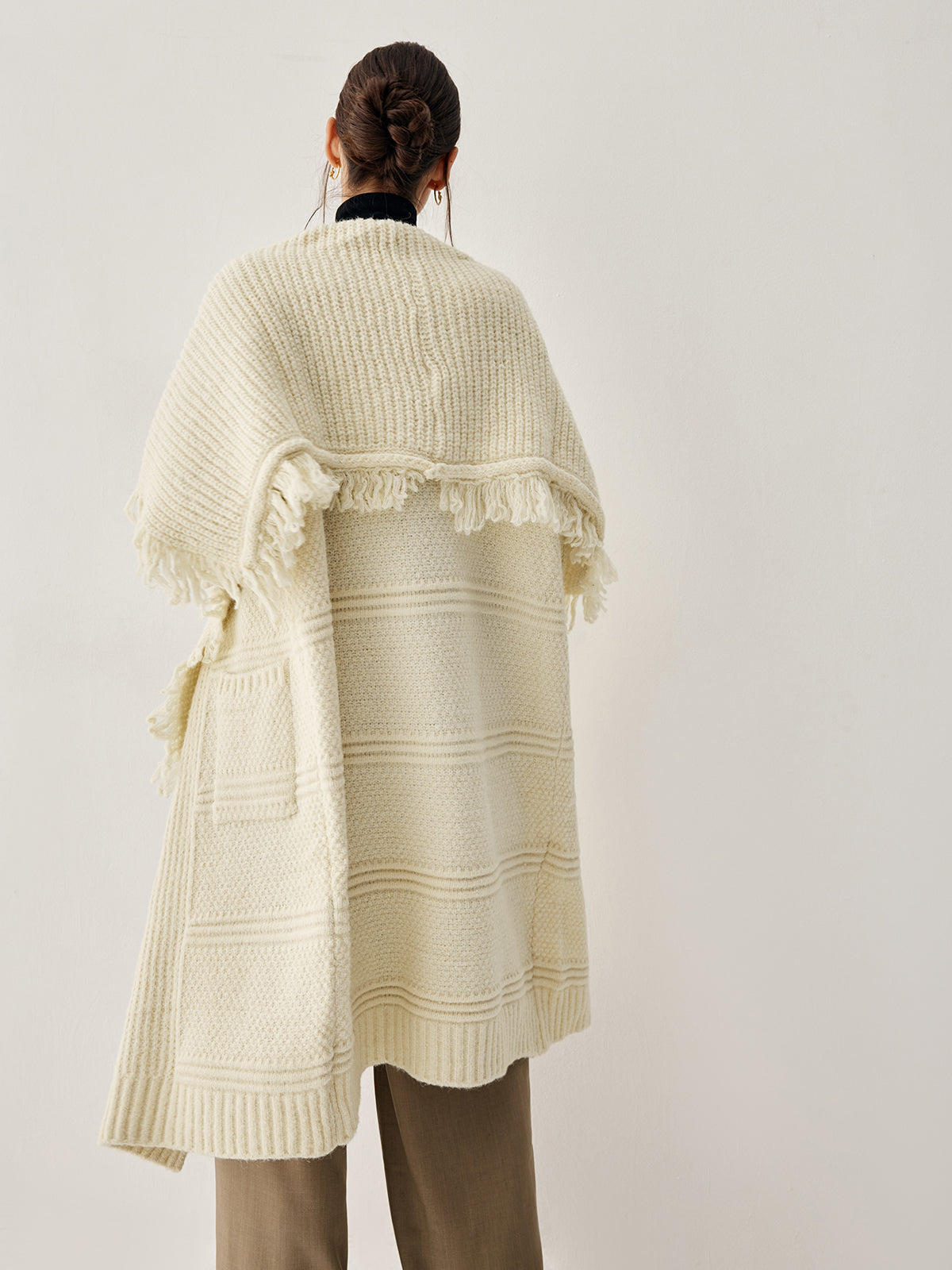 Chunky Knit Tassel Trendy Hem Poncho Cardigan Sweaters L