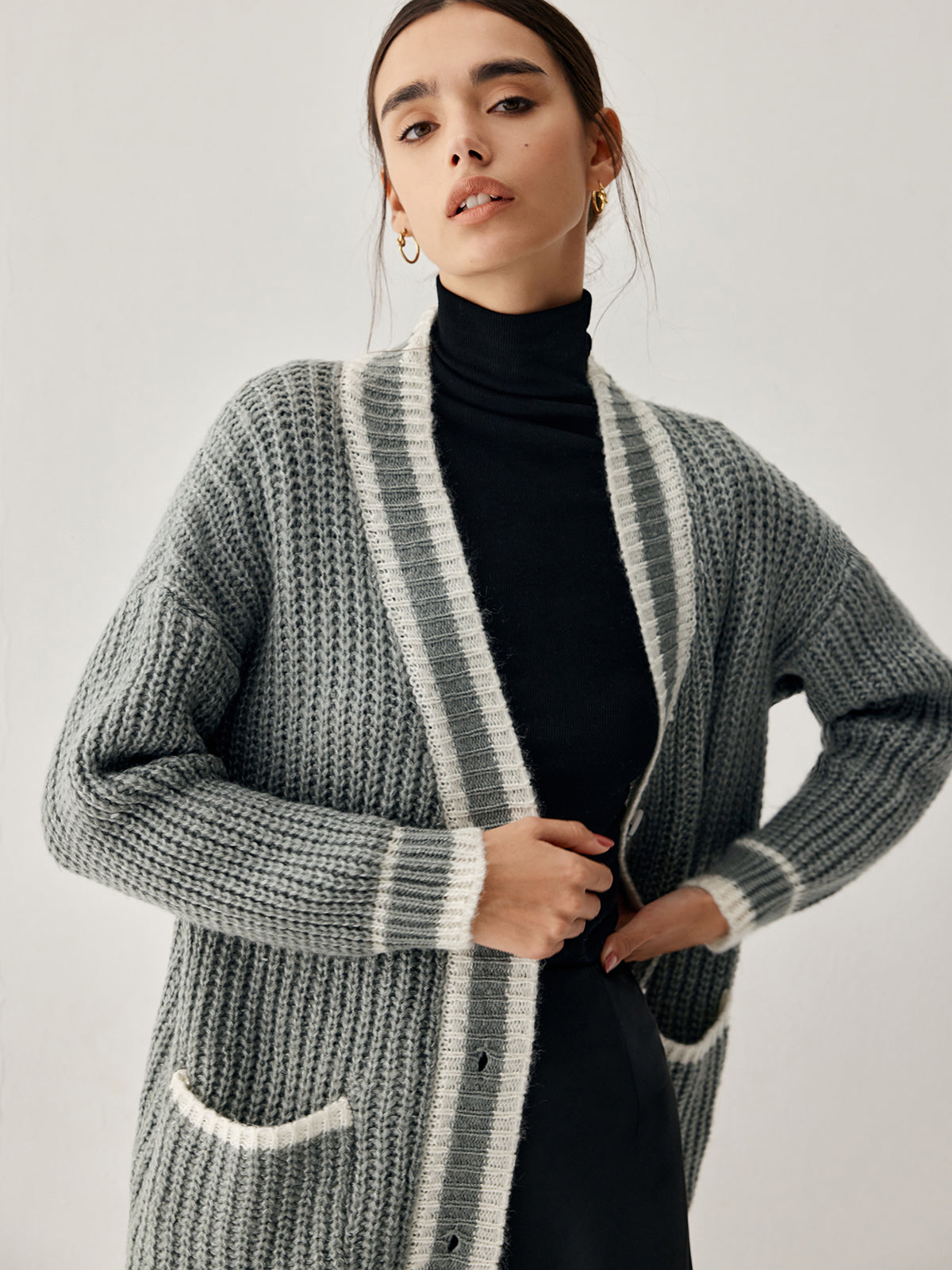 Chunky Knit Double Trendy Pockets Slouchy Cardigan Secondary image